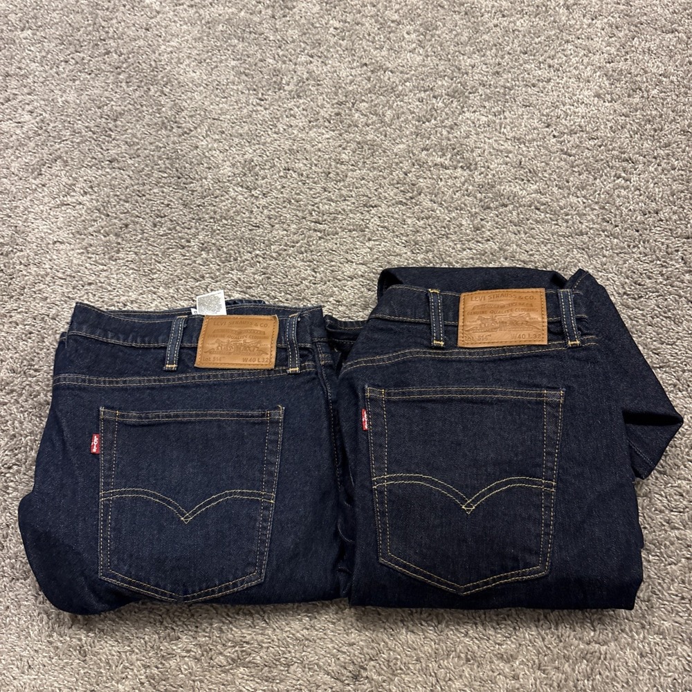 Lot Of 2 Levis Premium BIG E 514 Jeans 40x32 Straight Blue Denim Dark Wash